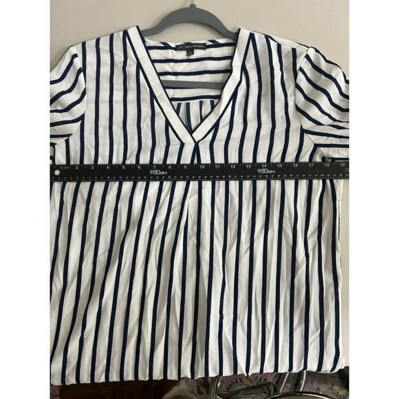 Adrianna Papell S V Neck Blouse Tunic Navy White Stripe Nautical Office Career W - Picture 7 of 7